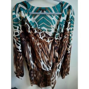 Alberto Makali Women's Top Animal  Print Faux Wrap High Low Art To Wear‎ M
